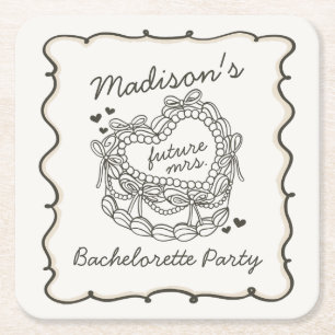 Dessous-de-verre Carré En Papier Beige Bow Retro Coquette gâteau Bachelorette