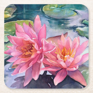 Dessous-de-verre Carré En Papier Belle Aquarelle rose Fleurs Art