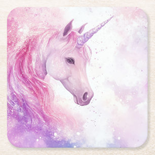 Dessous-de-verre Carré En Papier Belle fête d'anniversaire Unicorn Dessous de verre
