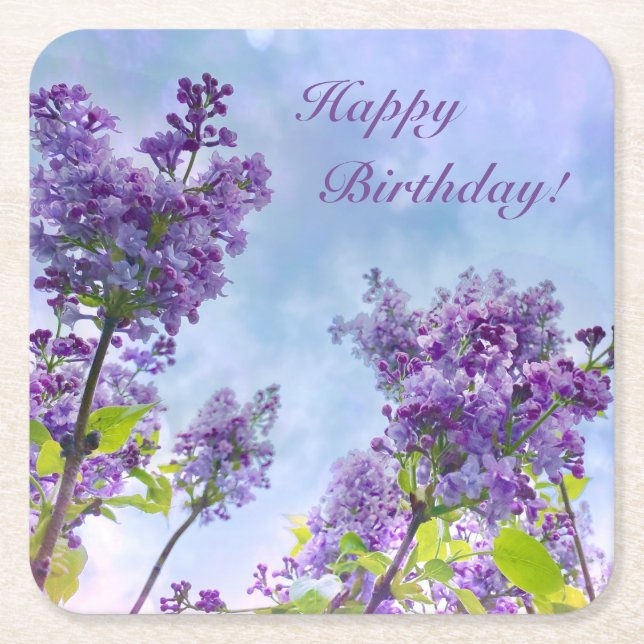 Dessous-de-verre Carré En Papier Belle Lilac Joyeux Anniversaire (Devant)