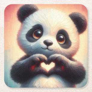 Dessous-de-verre Carré En Papier Belle Love Heart Panda