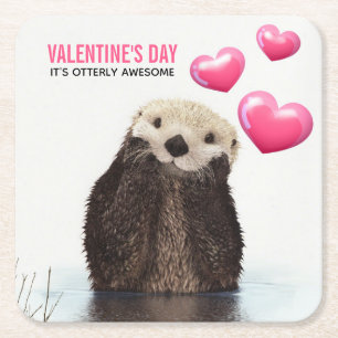 Dessous-de-verre Carré En Papier Belle Otter avec Coeurs de Valentines
