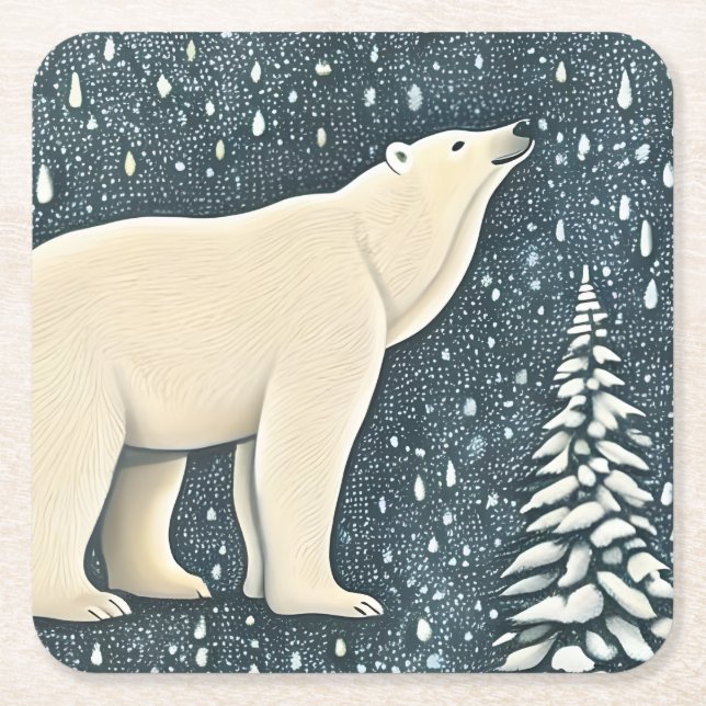 Dessous-de-verre Carré En Papier Belle Ours Polaire Artique (Devant)
