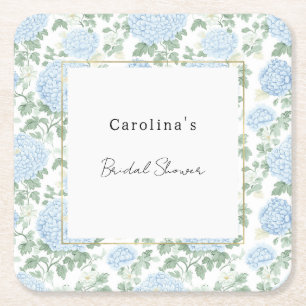 Dessous-de-verre Carré En Papier Belles Fleurs Bleu Clair Blanc Lavage Nuptial