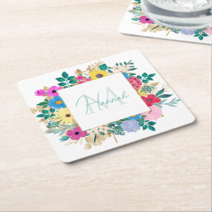 Dessous-de-verre Carré En Papier Belles Fleurs Botanique Aquarelle Peinture