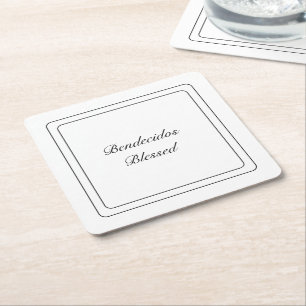 Dessous-de-verre Carré En Papier Bendecido espagnol noir et blanc bilingue béni