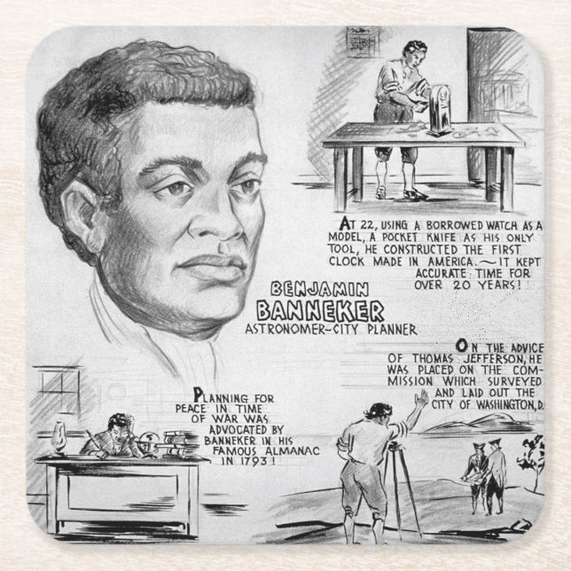 Dessous-de-verre Carré En Papier Benjamin Banneker : Black Scientist & Revolutionar (Devant)