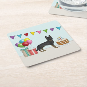 Dessous-de-verre Carré En Papier Berger Allemand Bi-Noir GSD Anniversaire Coloré