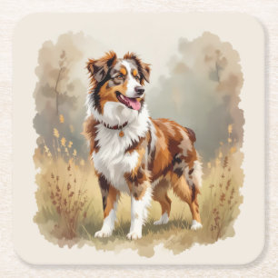 Dessous-de-verre Carré En Papier Berger Australien Red Merle Aussie