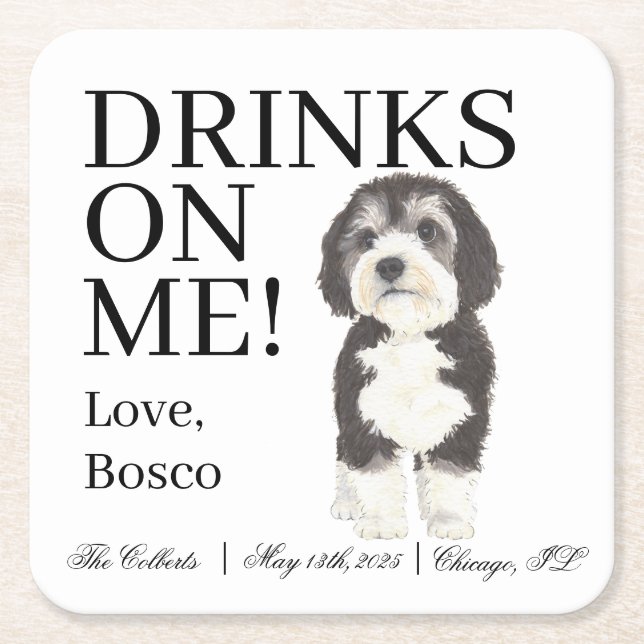 Dessous-de-verre Carré En Papier Bernedoodle Sheepadoodle Mariage (Devant)