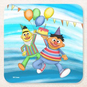 Dessous-de-verre Carré En Papier Bert et Ernie Balloons d'anniversaire