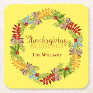 Dessous-de-verre Carré En Papier Bienheureux Thanksgiving d'automne