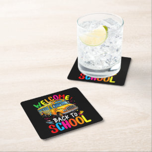 Dessous-de-verre Carré En Papier Bienvenue à bord du bus scolaire 1er jour d'école