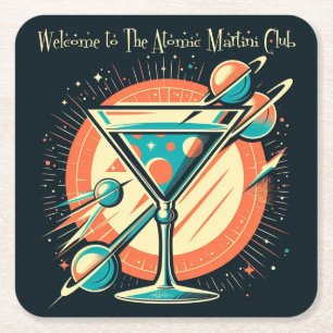 Dessous-de-verre Carré En Papier Bienvenue À L'Âge Spatiale Atomic Martini Club