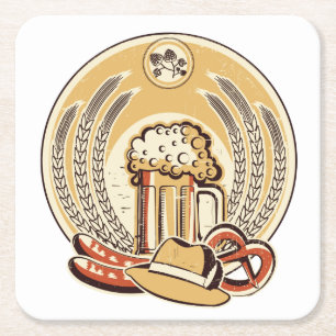 Dessous-de-verre Carré En Papier Bière Oktoberfest Étiquette Vintage Graphisme