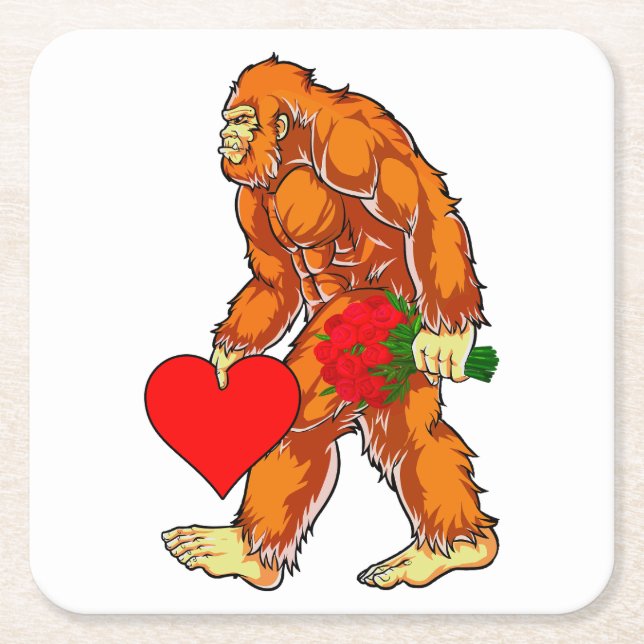 Dessous-de-verre Carré En Papier Bigfoot Sasquatch Funny Valentines Jour Amour (Devant)