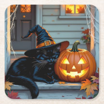 Black Cat Napping on Pumpkin Halloween