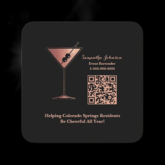 Dessous-de-verre Carré En Papier Black & Rose Gold Glitter Event Bartender