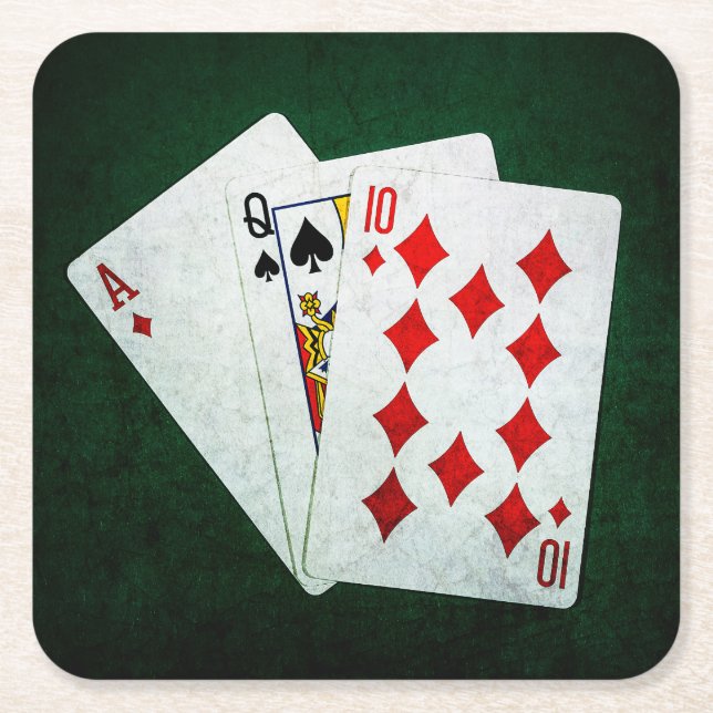 Dessous-de-verre Carré En Papier Blackjack 21 point - As, Queen, Ten (Devant)