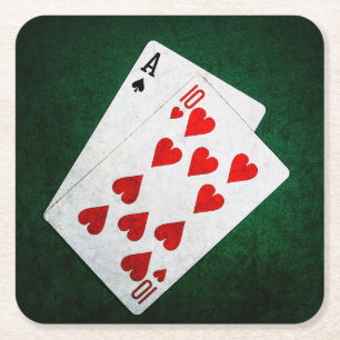 Dessous-de-verre Carré En Papier Blackjack 21 point - As, Ten