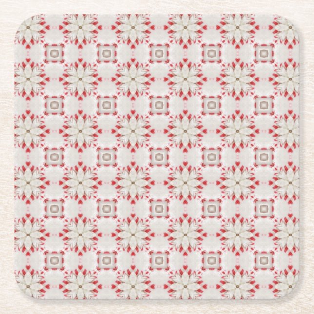 Dessous-de-verre Carré En Papier Blanc Poinsettias Motif Noël (Devant)