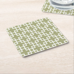 Dessous-de-verre Carré En Papier Blanc Retro Chic Carré Motif Sur Olive Green