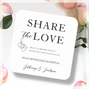 Dessous-de-verre Carré En Papier BLANCHE Partager L'Amour Mariage de hashtag