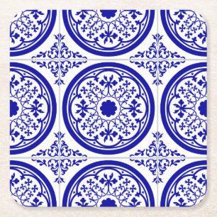 Dessous-de-verre Carré En Papier Bleu blanc Motif carrelage gothique