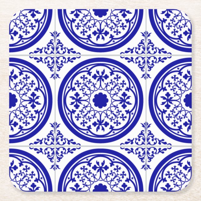 Dessous-de-verre Carré En Papier Bleu blanc Motif carrelage gothique (Devant)