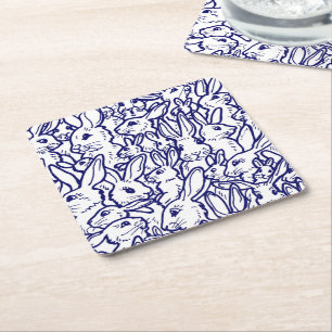 Dessous-de-verre Carré En Papier Bleu Bleu lapin lapin blanc dessin mignon unique
