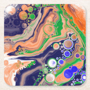 Dessous-de-verre Carré En Papier Bleu, corail et vert pour la peinture Fluid Art