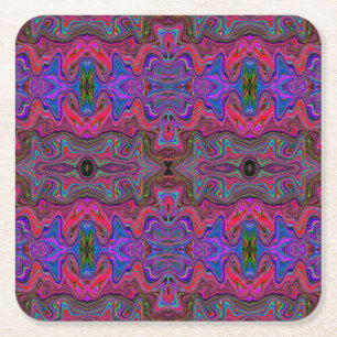 Dessous-de-verre Carré En Papier Bleu et arc-en-ciel rouge Motif trippy