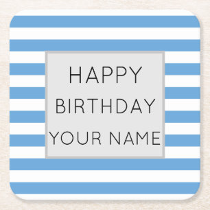 Dessous-de-verre Carré En Papier Bleu Et Blanc Joyeux Anniversaire