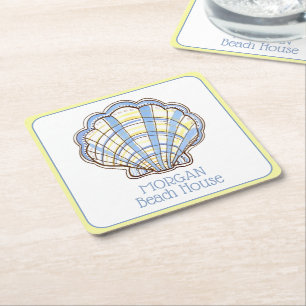 Dessous-de-verre Carré En Papier Bleu et jaune à carreaux Préparatoire Coquille Sai