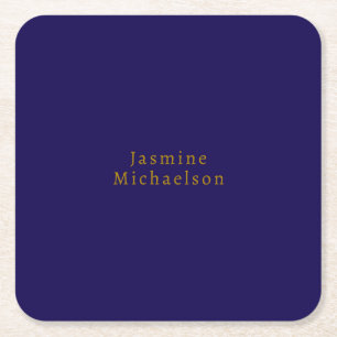Dessous-de-verre Carré En Papier Bleu foncé et or Minimaliste mignon propre nom