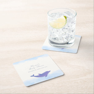 Dessous-de-verre Carré En Papier Bleu minimaliste Boho Ocean Dolphin Baby shower