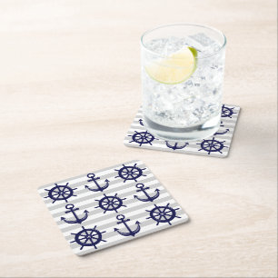 Dessous-de-verre Carré En Papier Bleu Nautique Marine Ancre Roue de Bateau Rayure G