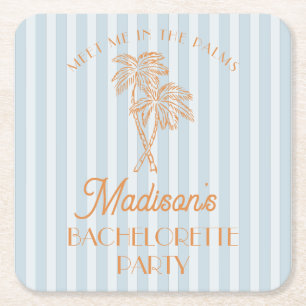 Dessous-de-verre Carré En Papier Bleu Palm Spring Pastel Plage Enterrement de Vie d