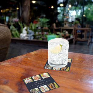 Dessous-de-verre Carré En Papier Bleu photo collage fête d'anniversaire