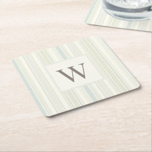 Dessous-de-verre Carré En Papier Bleu Poussiéreux Neutre Initial Rayure Rustique Fe