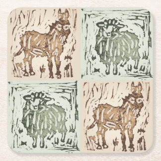 Dessous-de-verre Carré En Papier Block Print Sheep Donkey Quilt - farm animals.