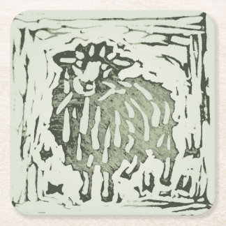 Dessous-de-verre Carré En Papier Block Print Sheep Donkey Quilt - green sheep.