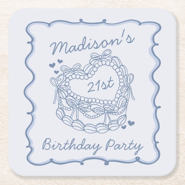 Dessous-de-verre Carré En Papier Blue Bow Retro Coquette gâteau Coquette Anniversai (Devant)