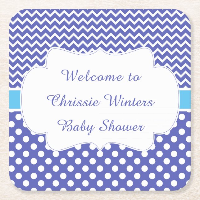 Dessous-de-verre Carré En Papier Blue Chevron & White Baby shower Pois (Devant)