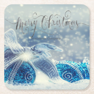 Dessous-de-verre Carré En Papier Blue Christmas Balls Bokeh
