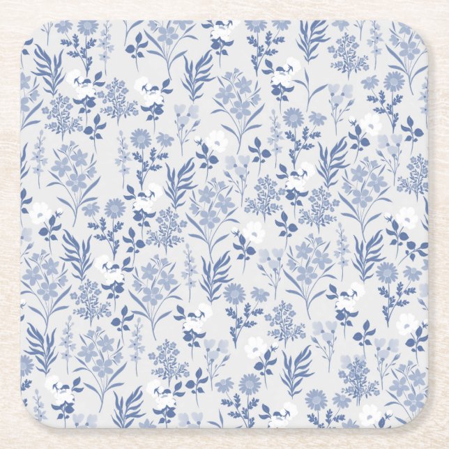 Dessous-de-verre Carré En Papier Blue Flowers Botanical Painting (Devant)