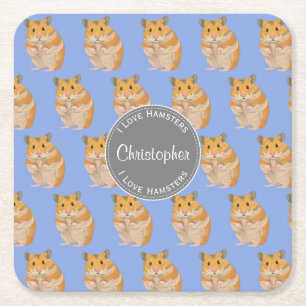 Dessous-de-verre Carré En Papier Blue I love Hamsters Hamster Motif