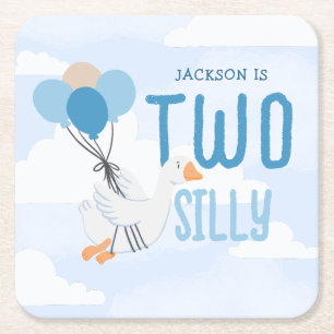Dessous-de-verre Carré En Papier Blue Two Silly Goose 2e fête d'anniversaire