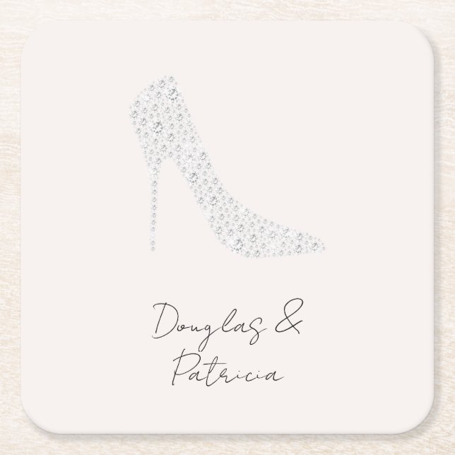 Dessous-de-verre Carré En Papier Blush Diamond High Heel Chaussure Mariage (Devant)
