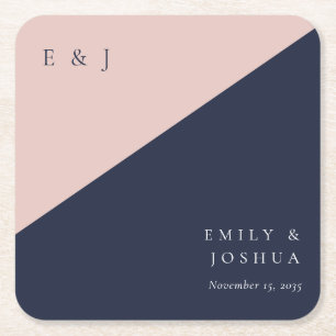 Dessous-de-verre Carré En Papier Blush Navy Mariage moderne